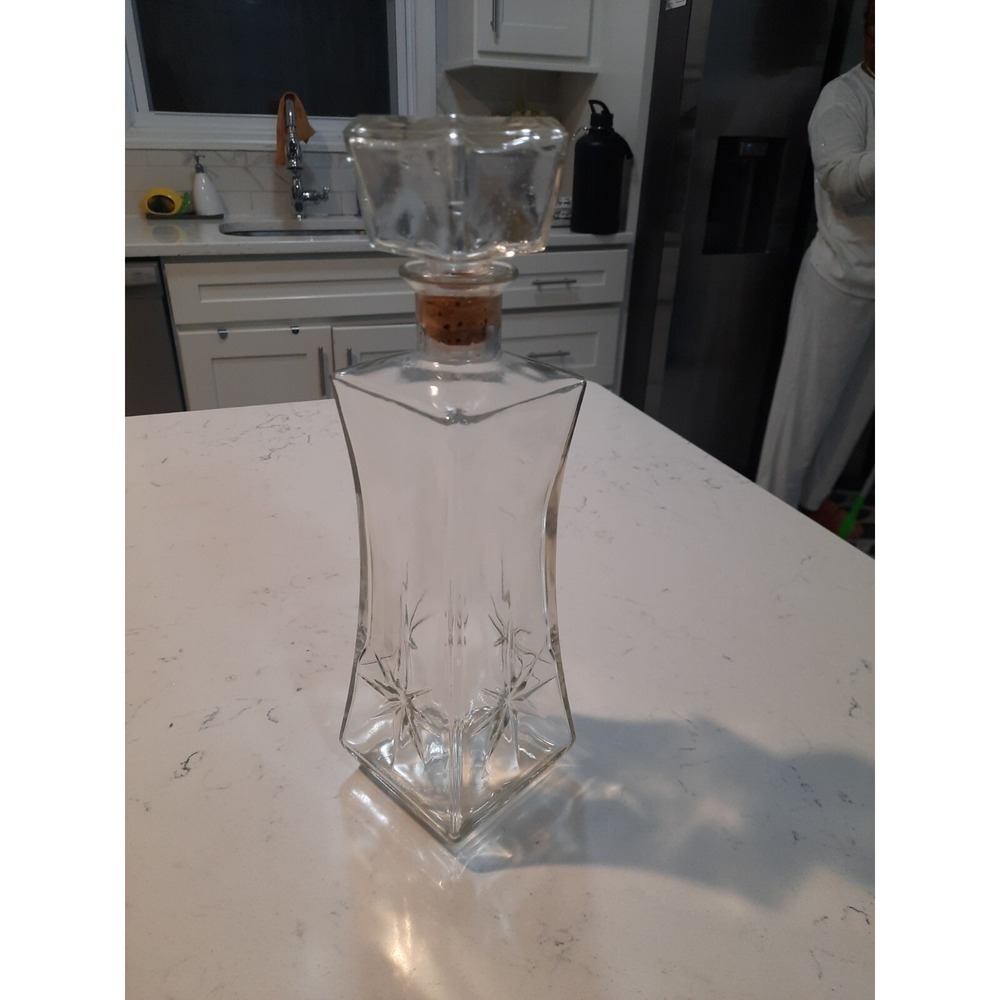 Vintage Starburst Clear Pressed Glass Liquor Decanter